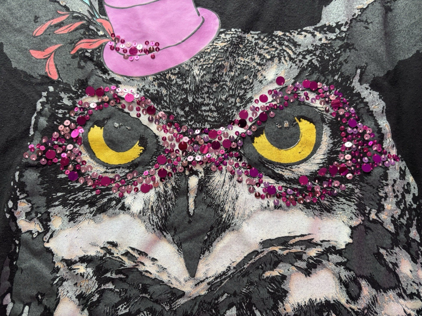ps Aeropostale HALLOWEEN vintage Top Hat OWL sequins black shirt 12 girl boy HTF ps Aeropostale HALLOWEEN vintage Top Hat OWL sequins black shirt 12 girl boy HTF