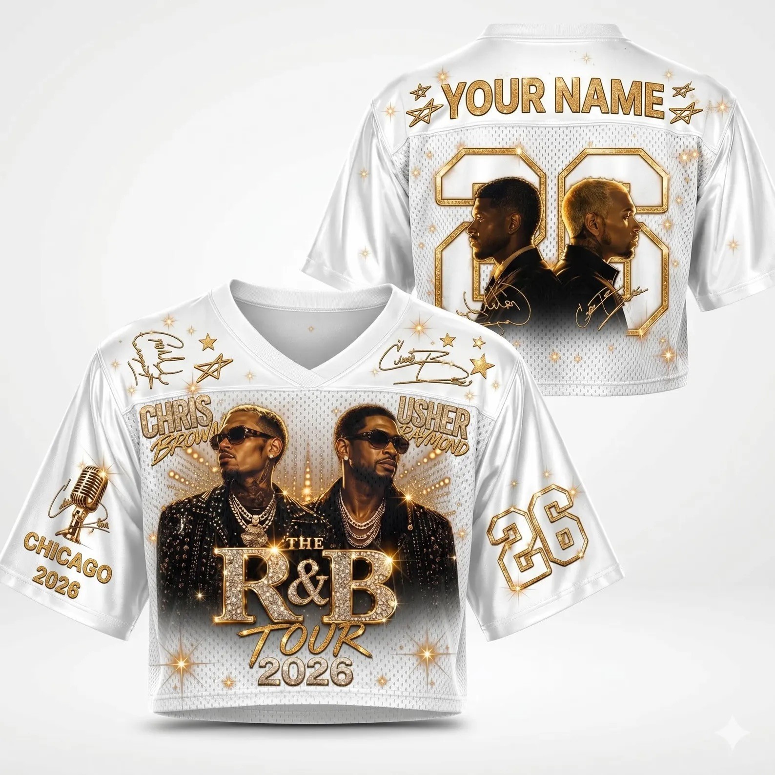 Usher Chris Brown R&B Tour 2026 Chicago Jersey – Celestial Gold Music Fan Gear