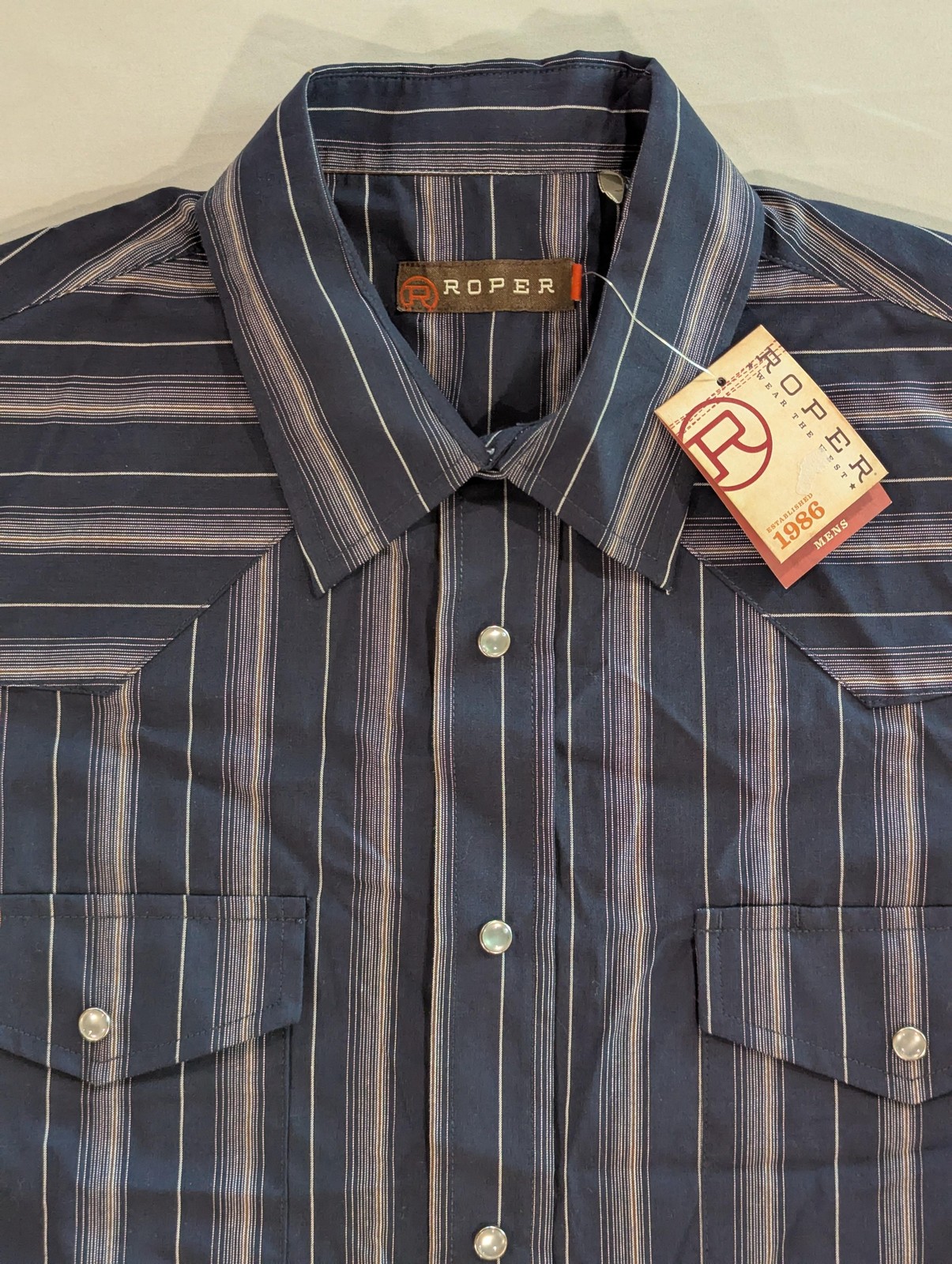 Roper Shirt Mens L Blue Striped Long Sleeve Western Pearl Snap Pockets Casual