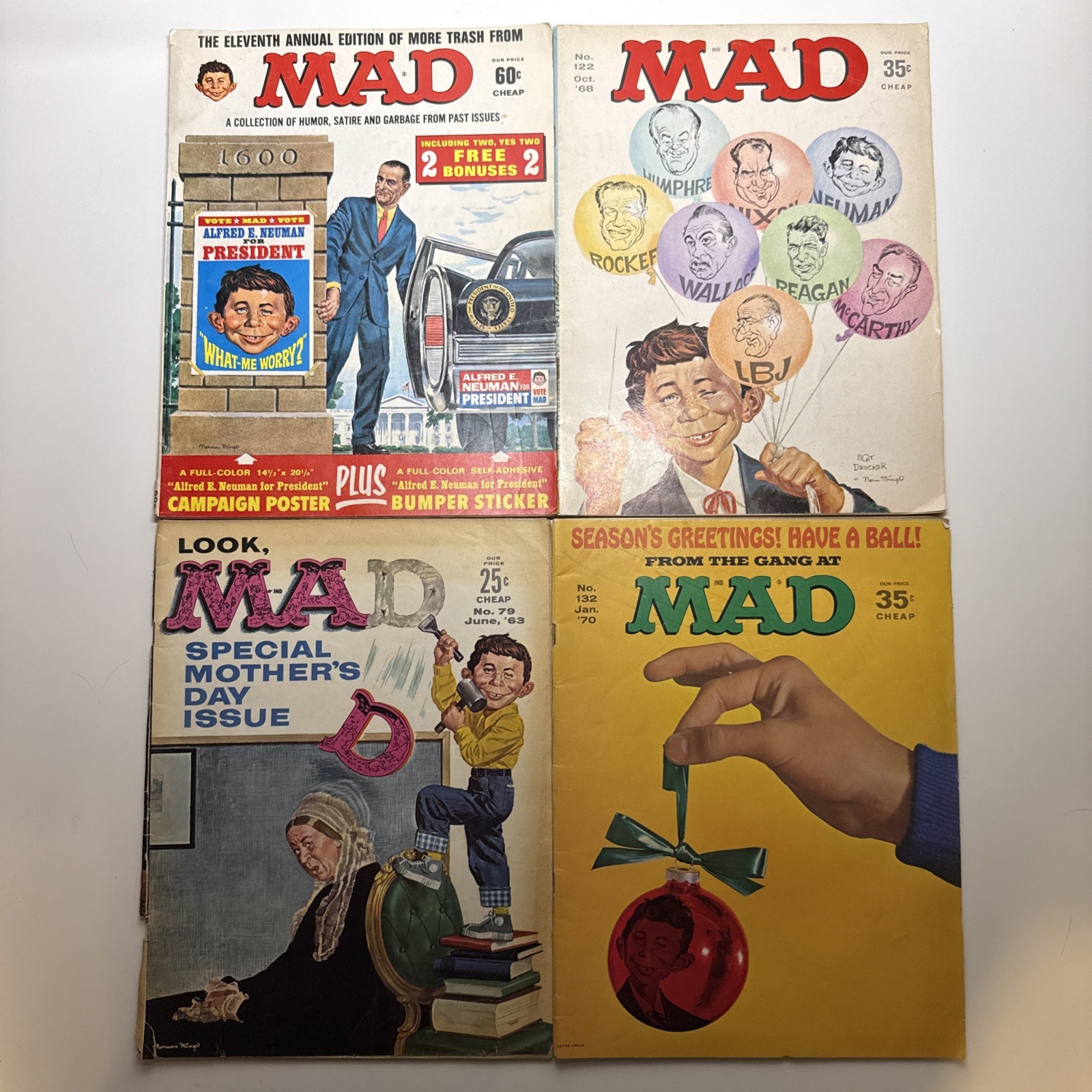 Lot Of 4 Vintage Mad Magazines 11th Annual, Jun 63 #79, Oct 68 #122, Jan 70 #132
