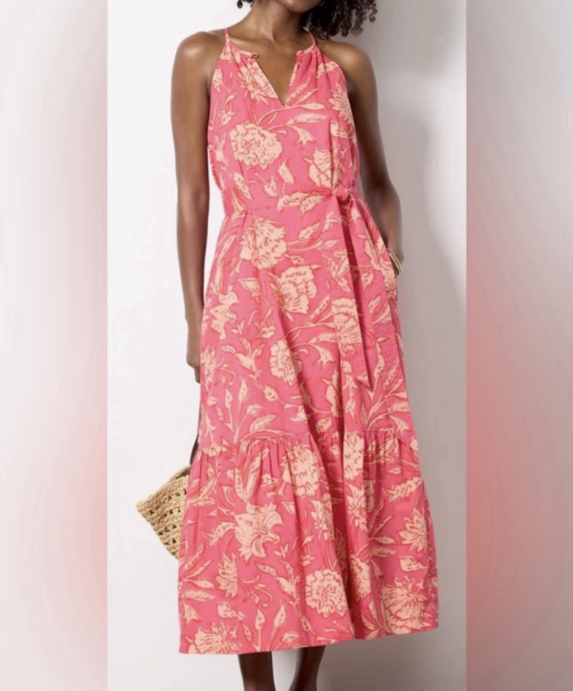 Evereve Layla Maxi Dress NWT Pink Botanical Print Medium New