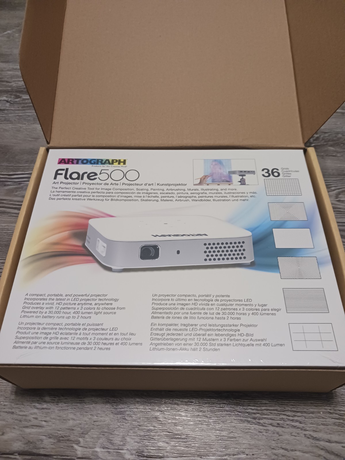 Artograph Flare 500 Smart HD Digital Art Projector with Remote, White, New 