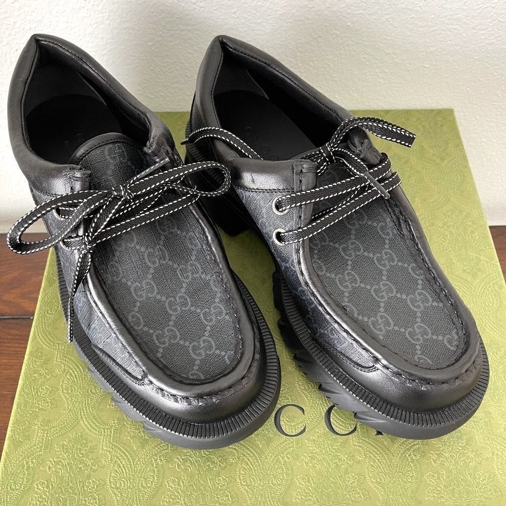 Gucci 674367 Men\'s Black Maxi GG Supreme Lace-up Shoe, Gucci sz. 7.5