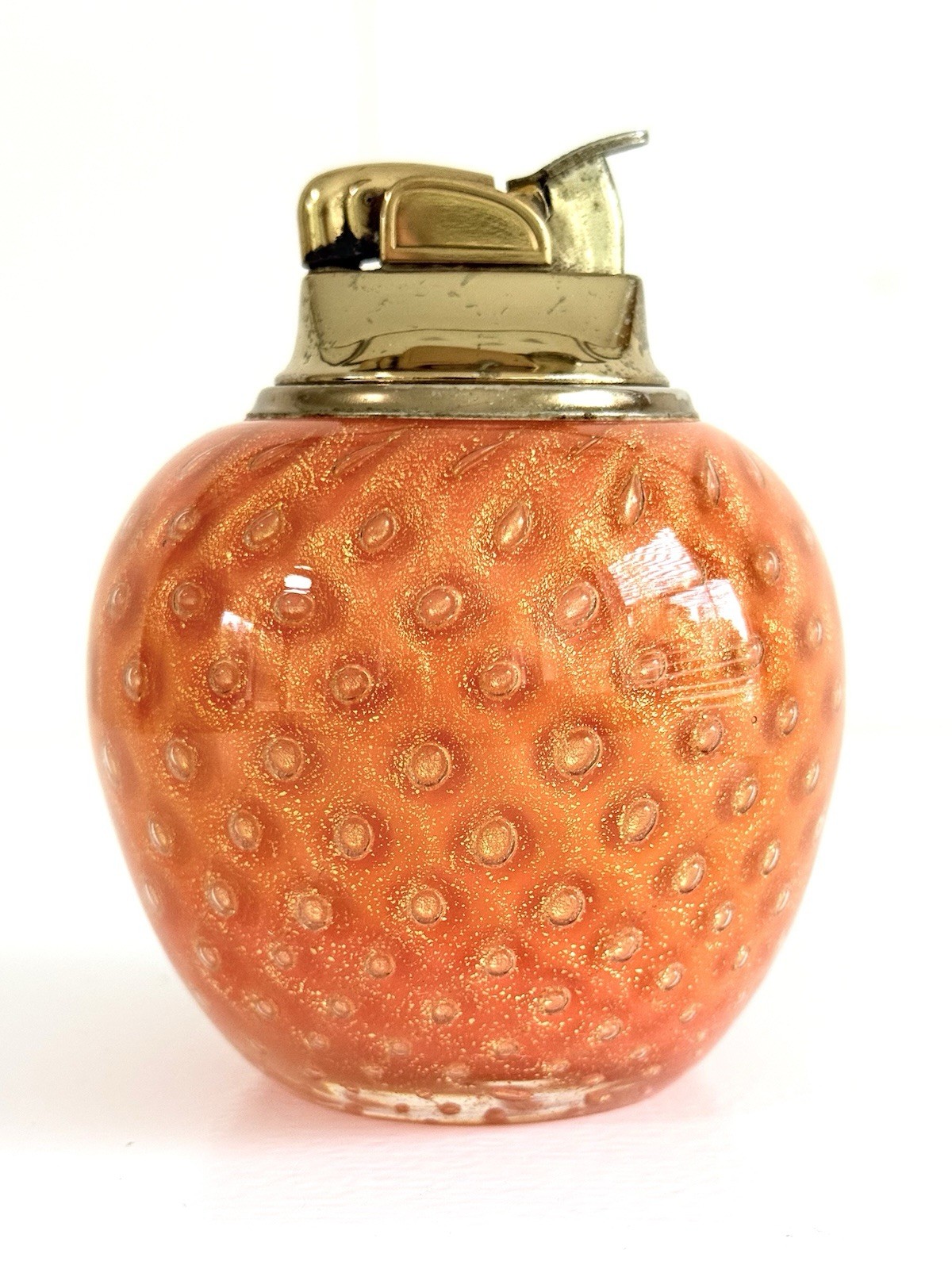 Vintage Murano Glass Table Cigarette Lighter, Alfredo Barbini Orange Gold Flecks