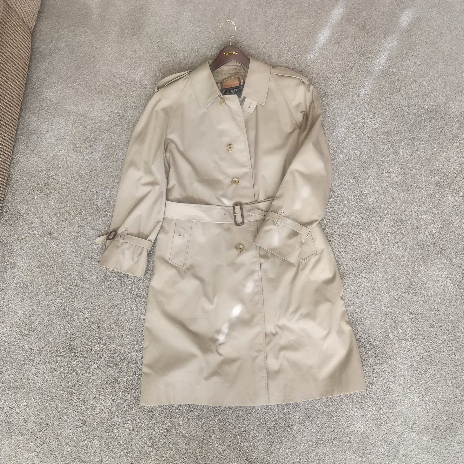 Vintage Burberrys Trench Coat Made in England Wool Zip Liner Belted Beige NWOT