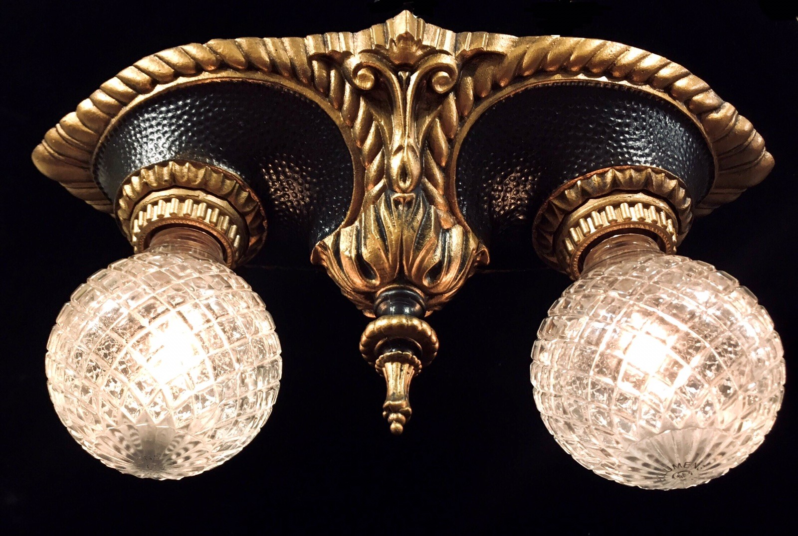 Antique Art Deco Victorian Ornate 2 Light Ceiling Fixture Restored Rewired