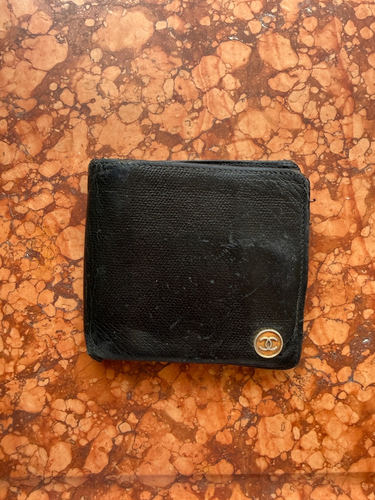 Authentic CHANEL Vintage Black Leather Bifold Wallet CC Logo with Coin Purse