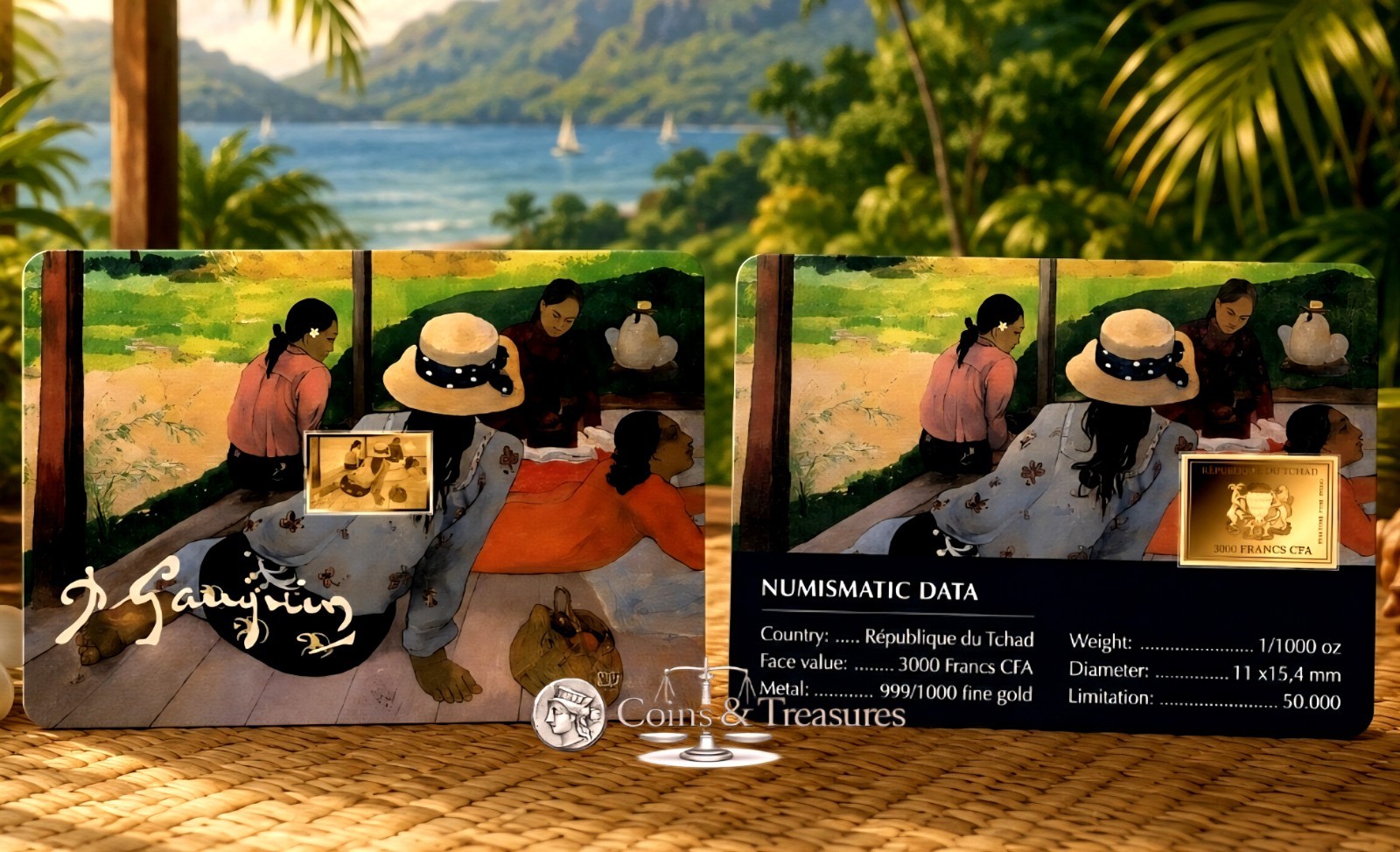 Paul Gauguin The Siesta 1/1000 Oz Gold 999 Coin card Chad 24k
