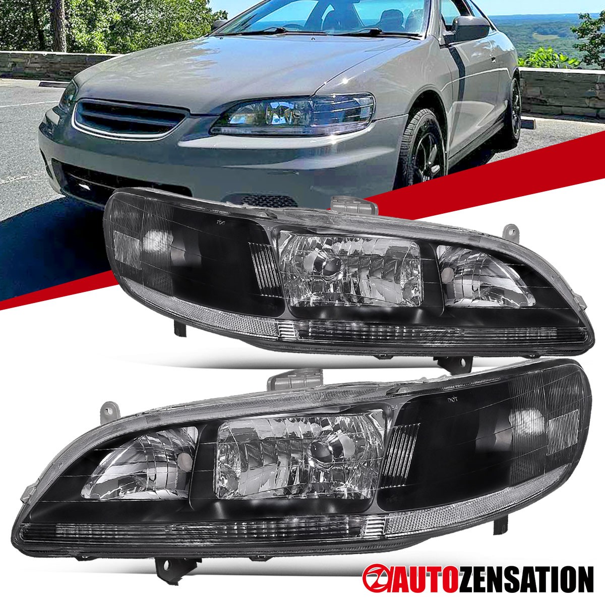 Fit 1998-2002 Honda Accord 2/4Dr Black Headlights Head Lamps Left+Right 98-02 Fit 1998-2002 Honda Accord 2/4Dr Black Headlights Head Lamps Left+Right 98-02