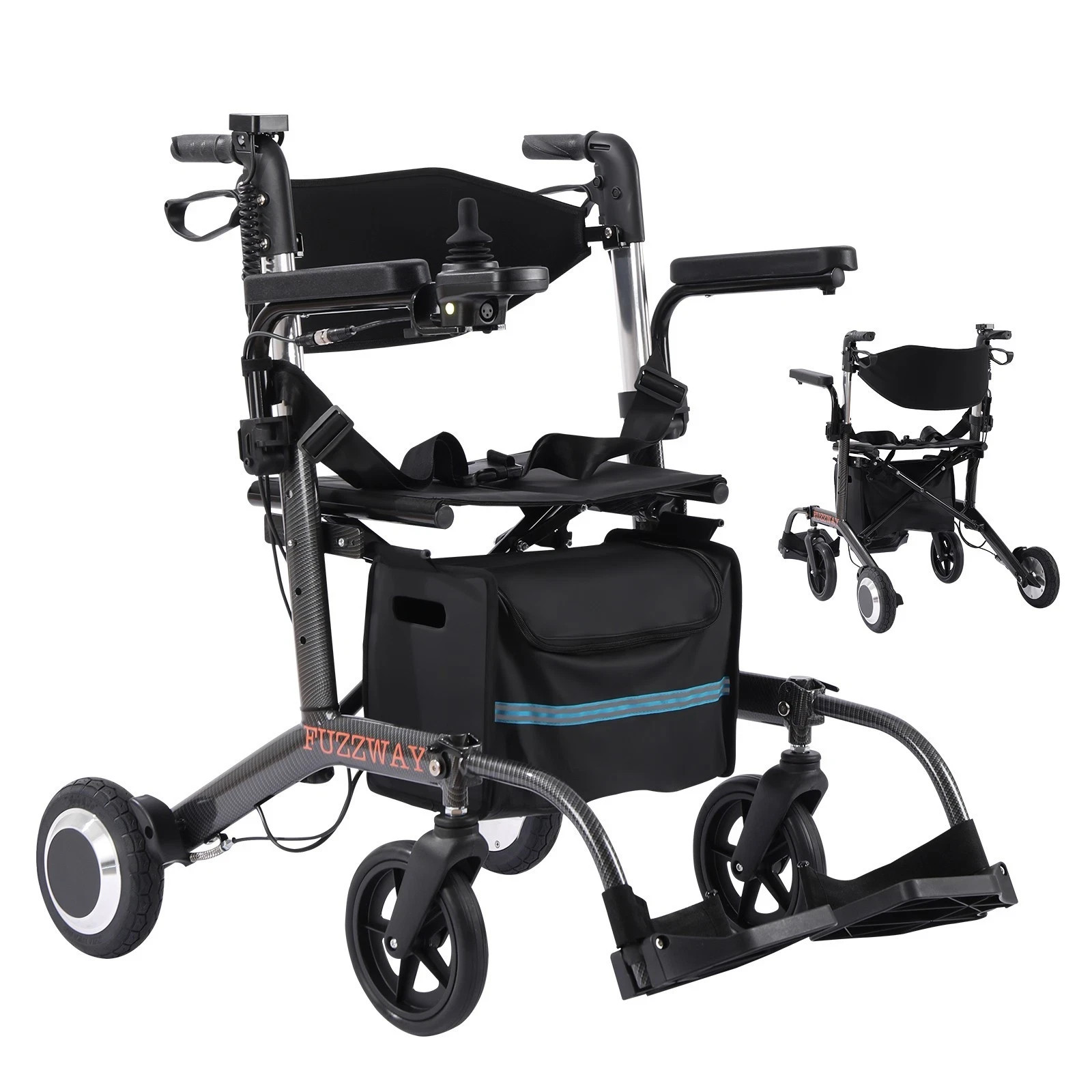  3 in 1 Electric Wheelchair Rollator Walker Foldable Lightweight Carbon Fiber