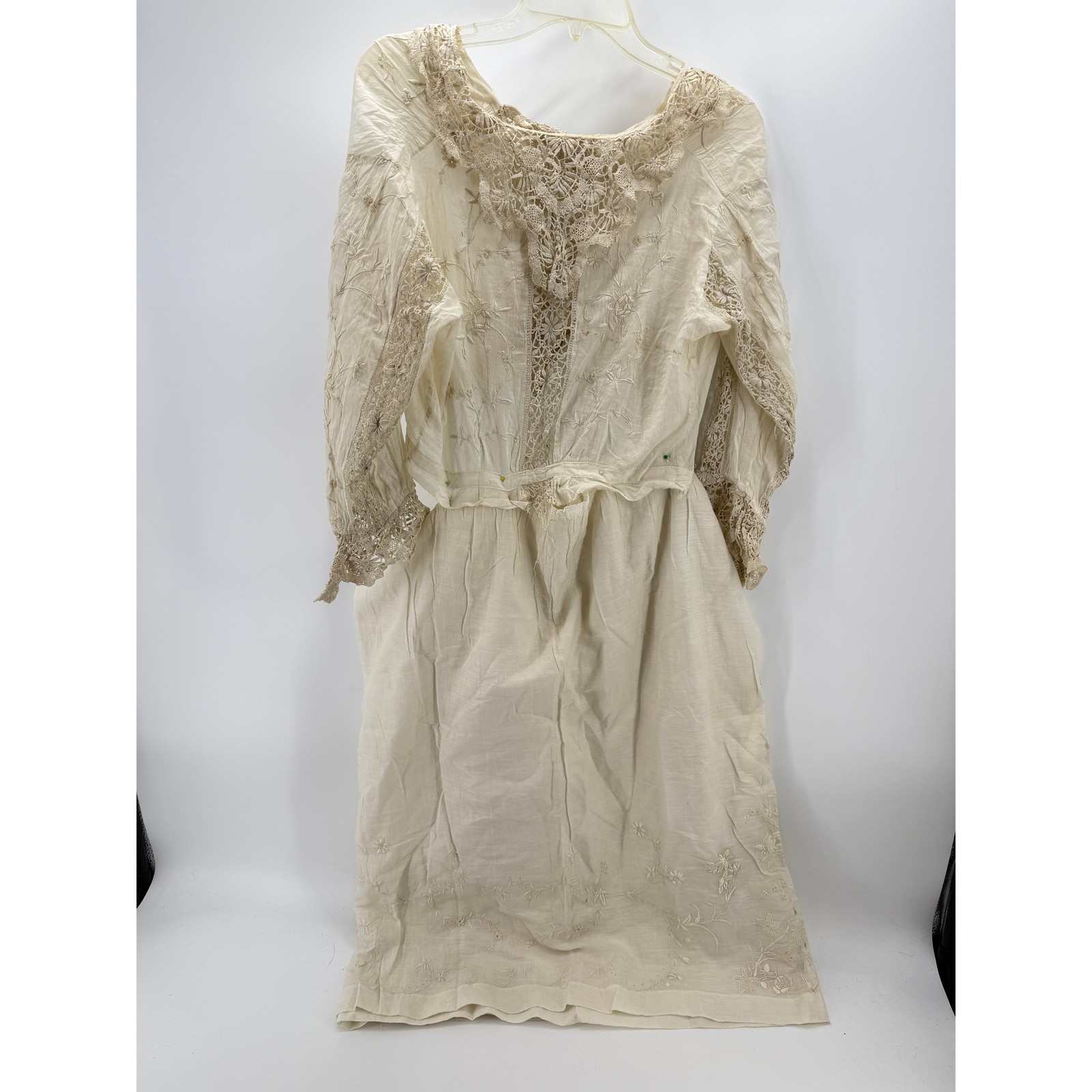 Antique Edwardian Lace Embroidered Cotton Dress Unfinished Sewing Project Womens