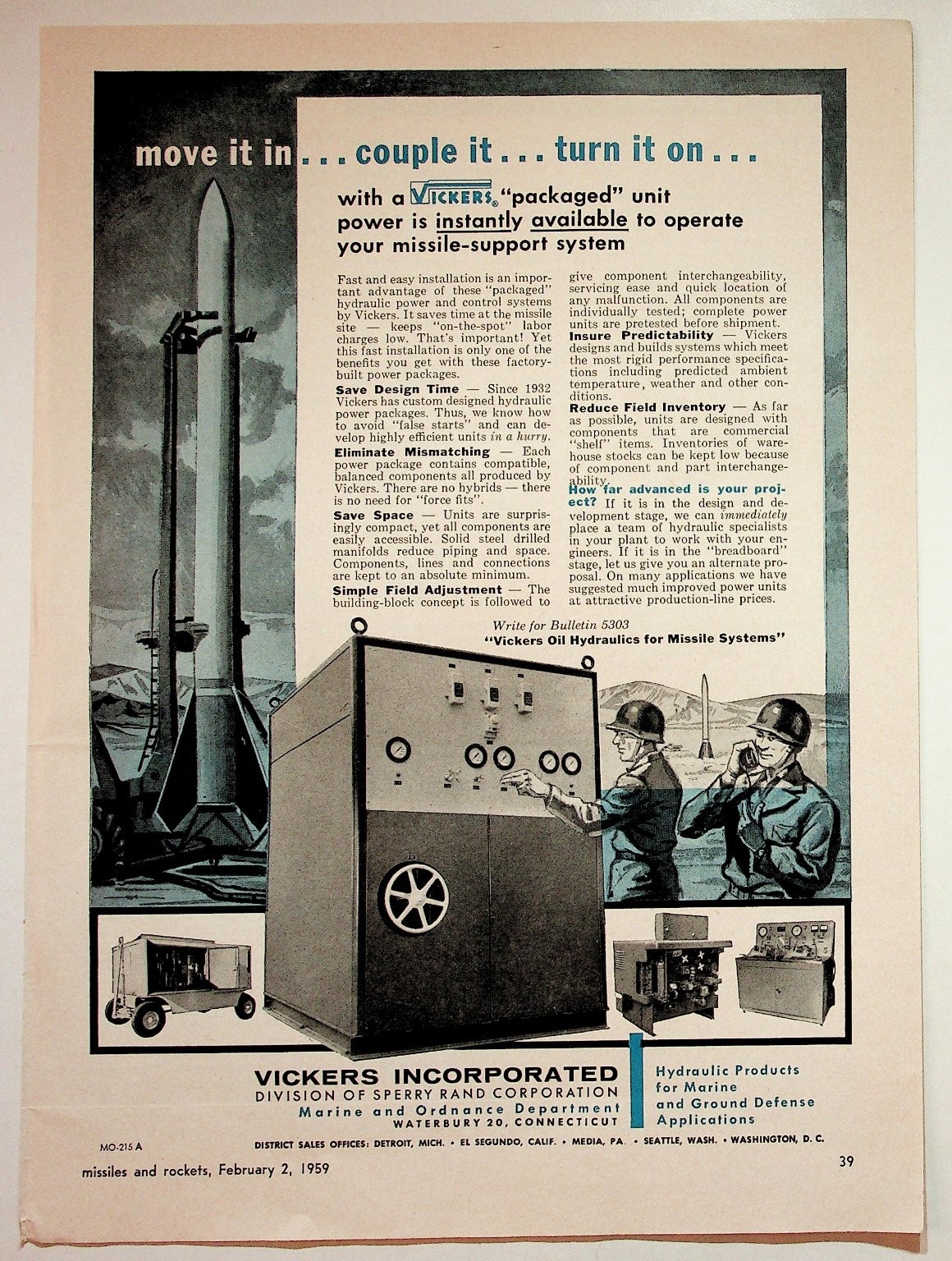1959 Vickers Sperry Rand Missile Support System Vintage Print Ad 1959 Vickers Sperry Rand Missile Support System Vintage Print Ad