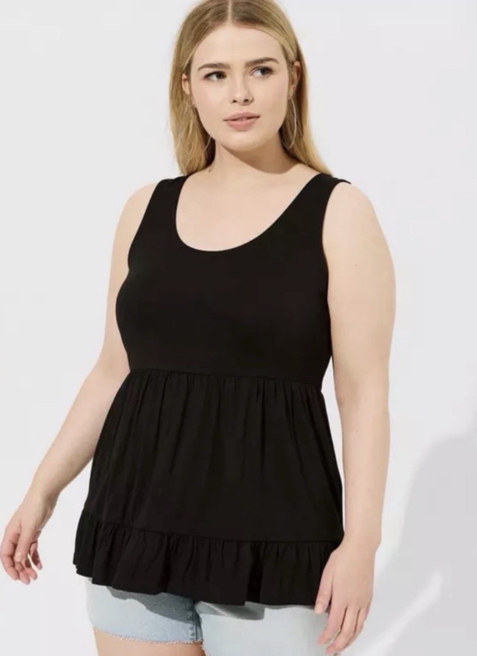 NWT Torrid Super Soft Lace Up Back Swing Babydoll Tank Size 00 M/L Black