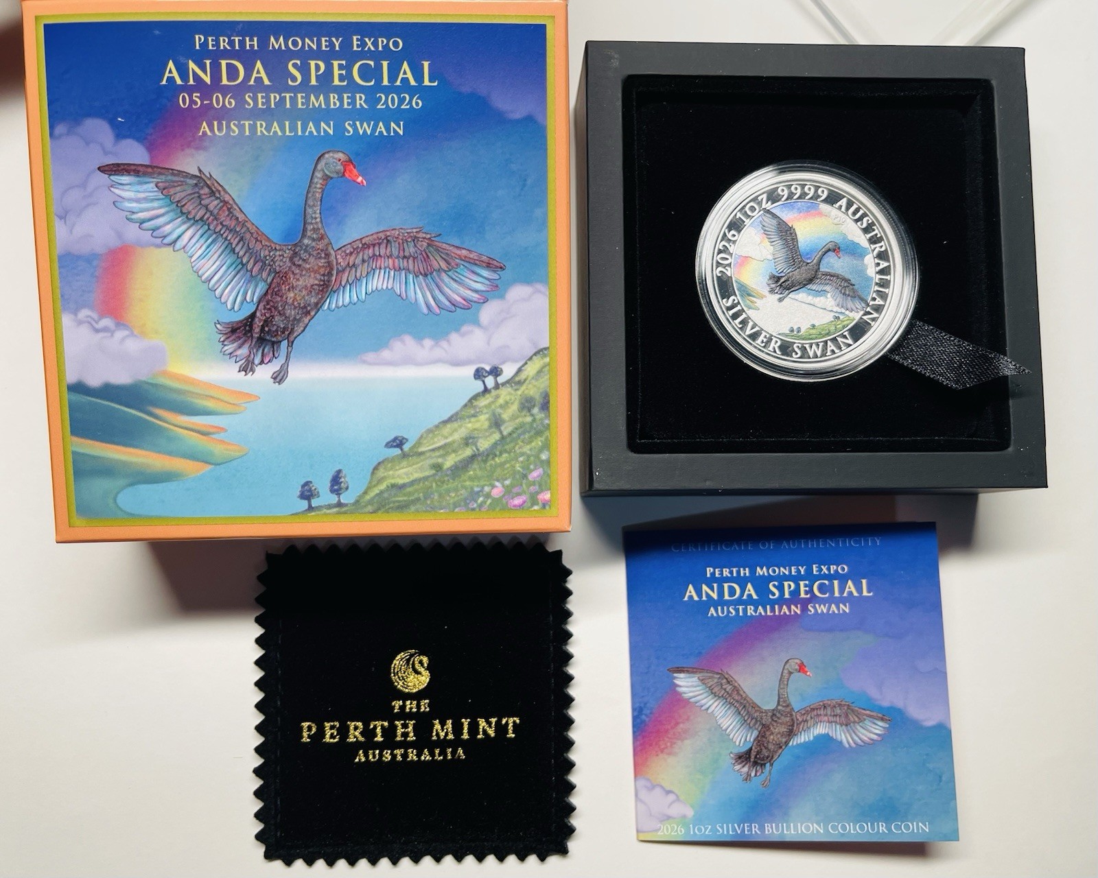 2026 PERTH MONEY EXPO ANDA Special $1 Australian Swan 1oz Silver Proof Coloured