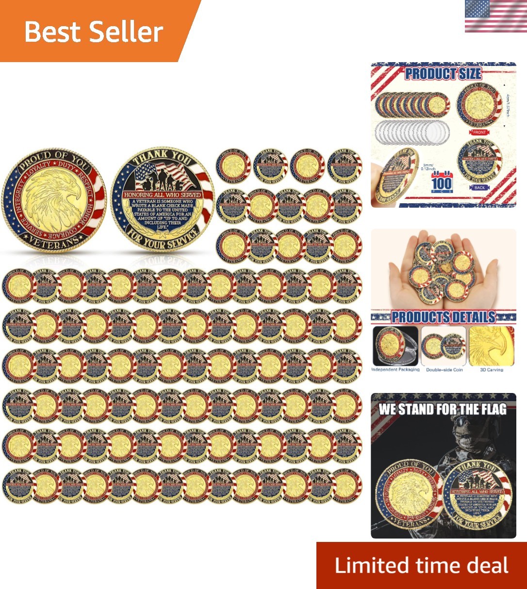 Elegant 100 Pcs Independence Day Military Coins - Faith & Gratitude Keepsakes