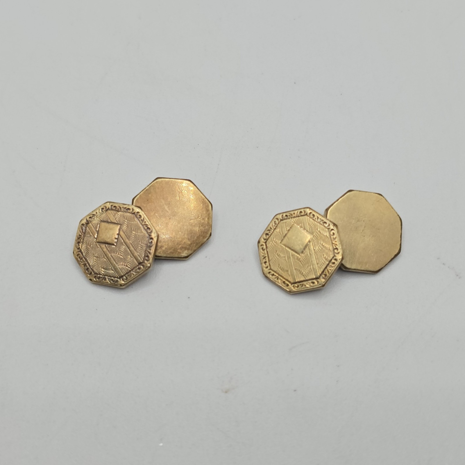 Krementz Cufflinks Art Deco Gold Tone Octagonal Chain Link 1930s Vintage