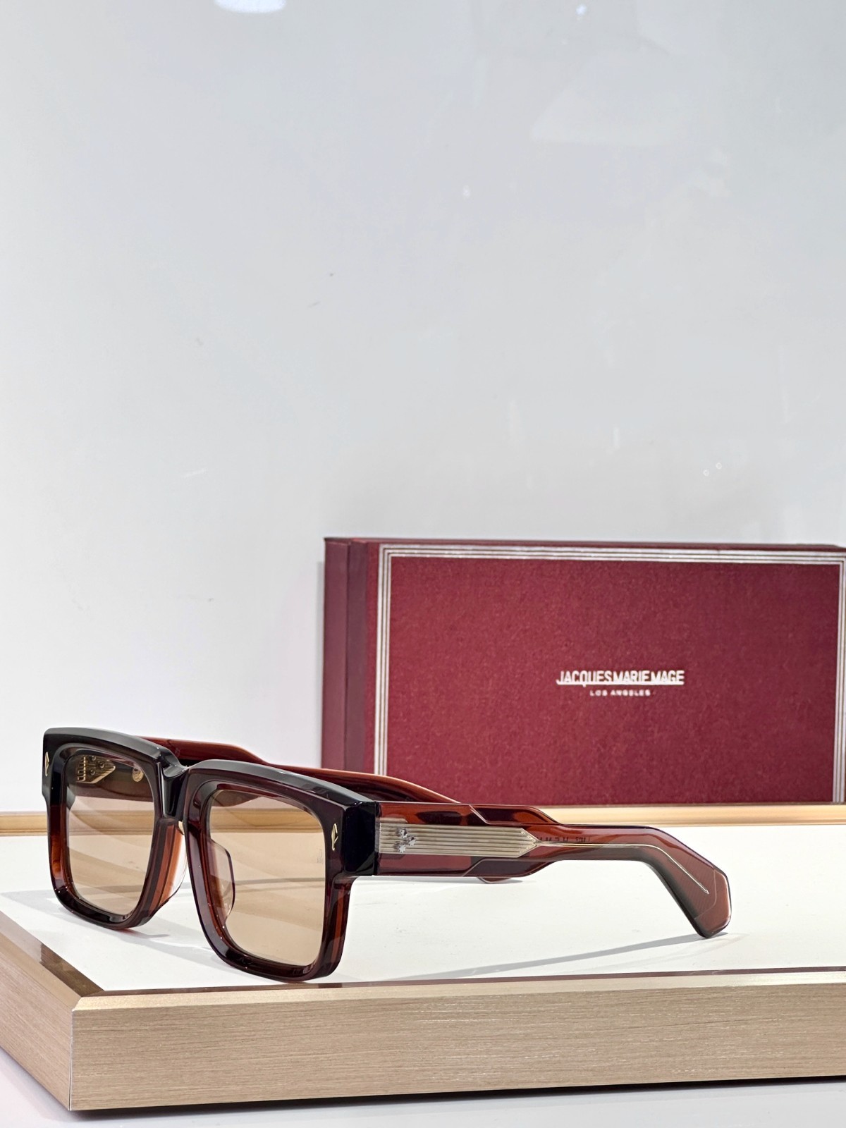Jacques Marie Mage HEMMINGS sunglasses Size 55 口 22-146 Brown Thick Square New