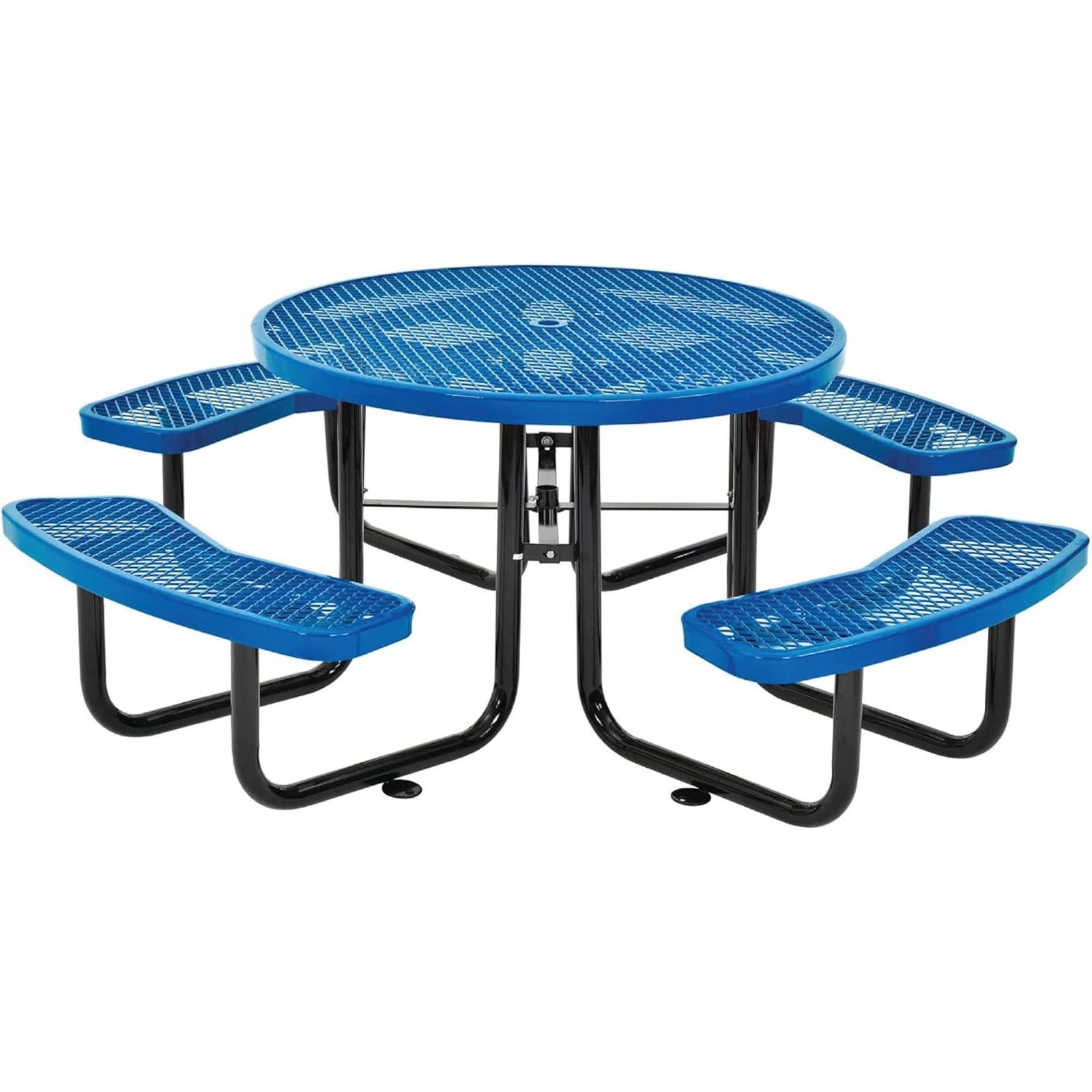 LAUCO 46-Inch Round Metal Picnic Table with Attached Benches, Blue