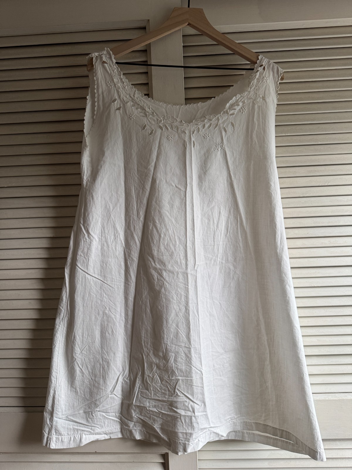 Antique Edwardian White Cotton Eyelet Lace Sleeveless Slip Nightgown | Coquette