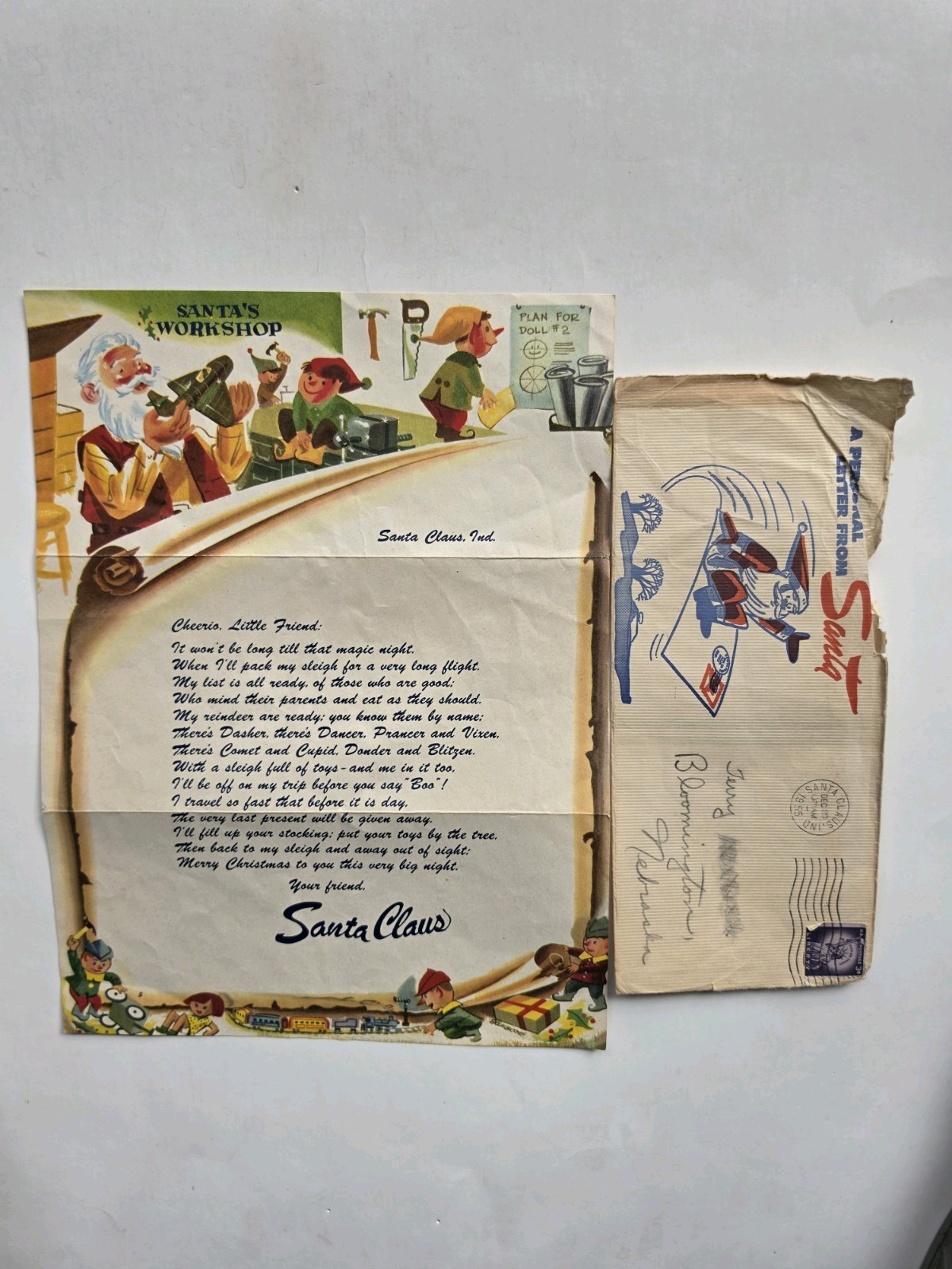 Vintage 1955 Christmas Letter From Santa Claus With Envelope - IGA promotion Vintage 1955 Christmas Letter From Santa Claus With Envelope - IGA promotion