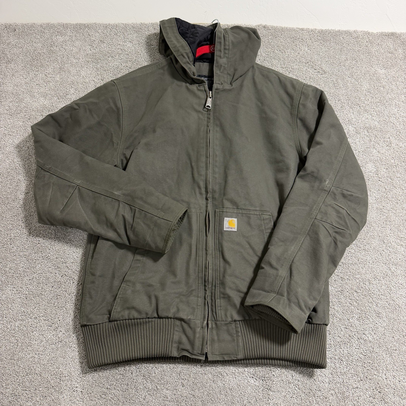 Carhartt Duck Jacket Mens Sz M Green Canvas Hooded Insulated Quilted 104050 MOS Carhartt Duck Jacket Mens Sz M Green Canvas Hooded Insulated Quilted 104050 MOS
