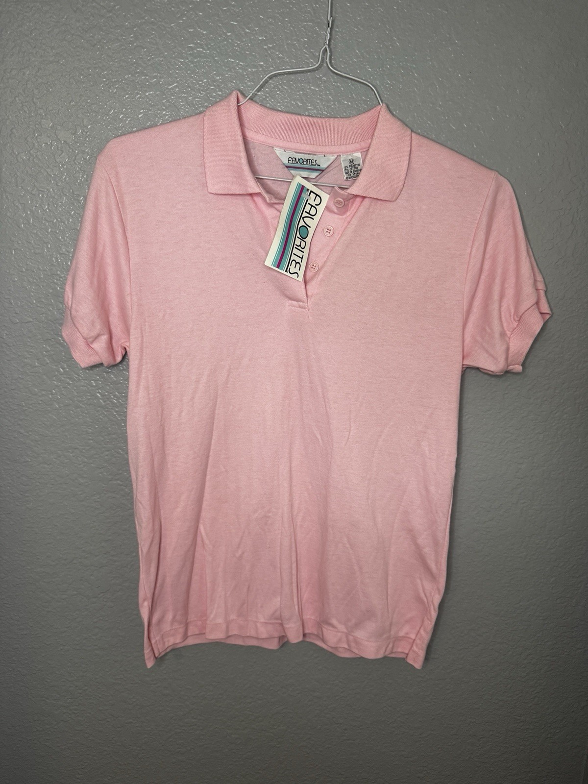 NWT Vintage FAVORITES Medium Polo Shirt Pink Short Sleeve Collared Top Deadstock