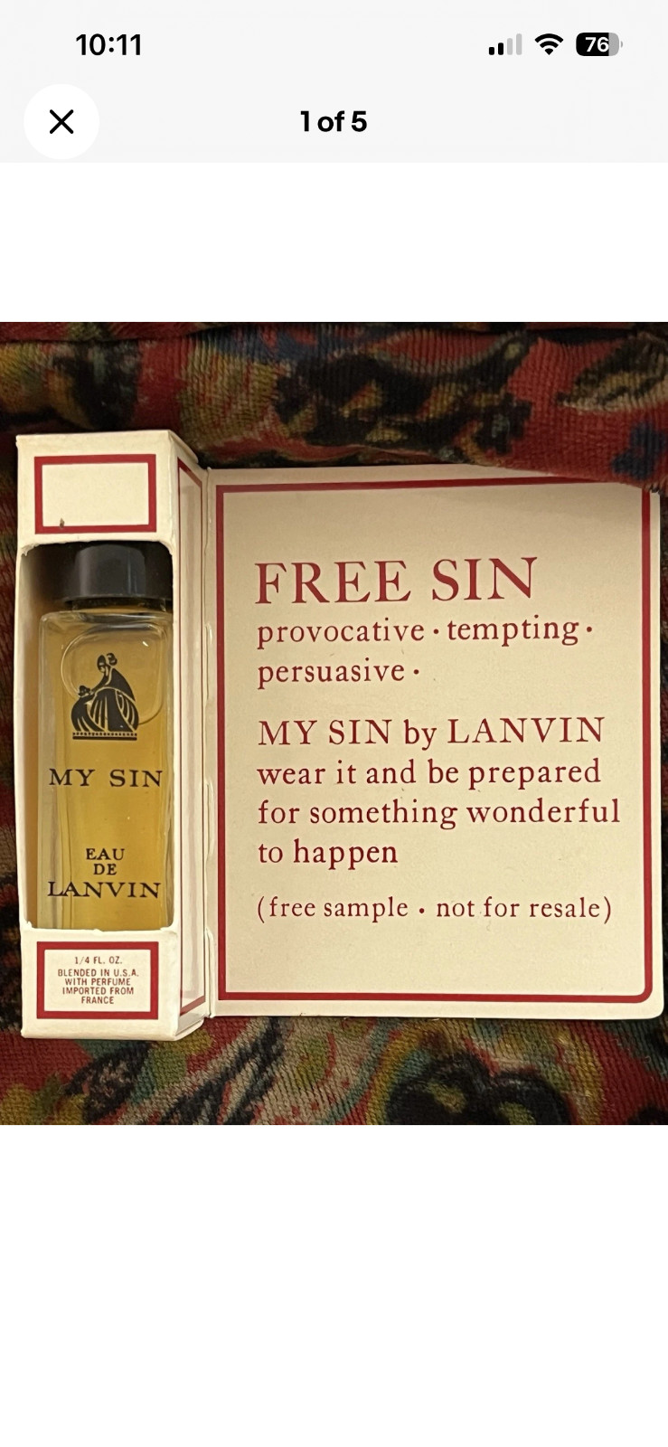 Rare Find. Vintage boxed 1/4 oz sealed sample of My Sin by Lanvin.