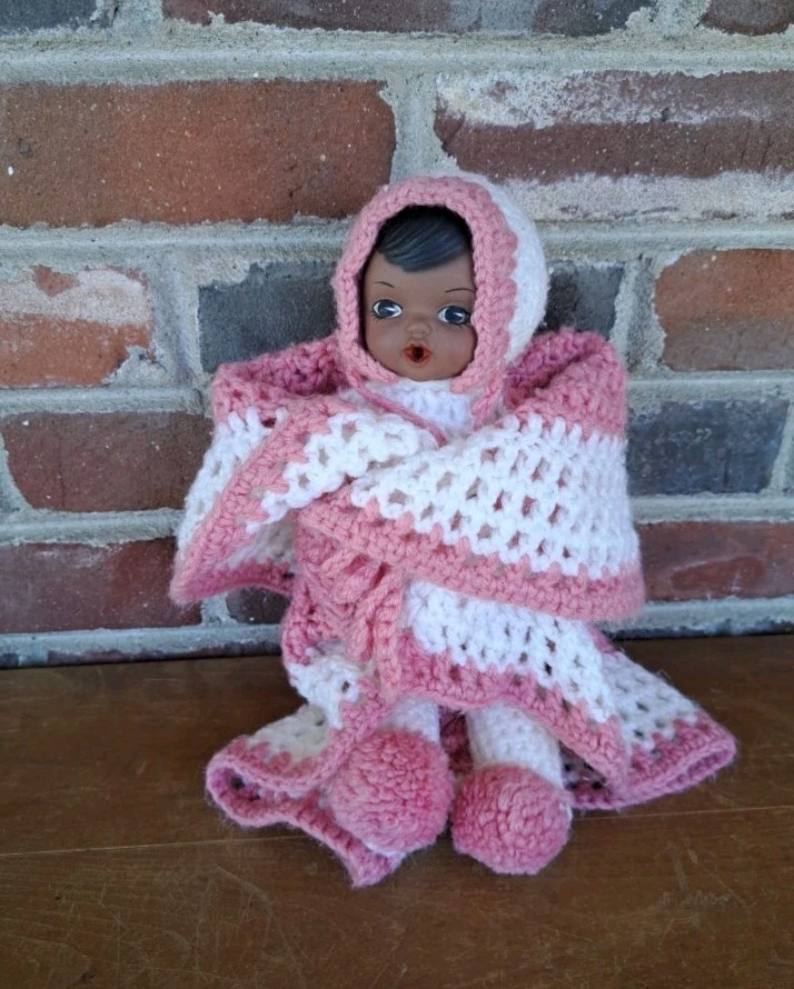 Vintage 50s-60s Handmade Crochet Knit Baby Doll