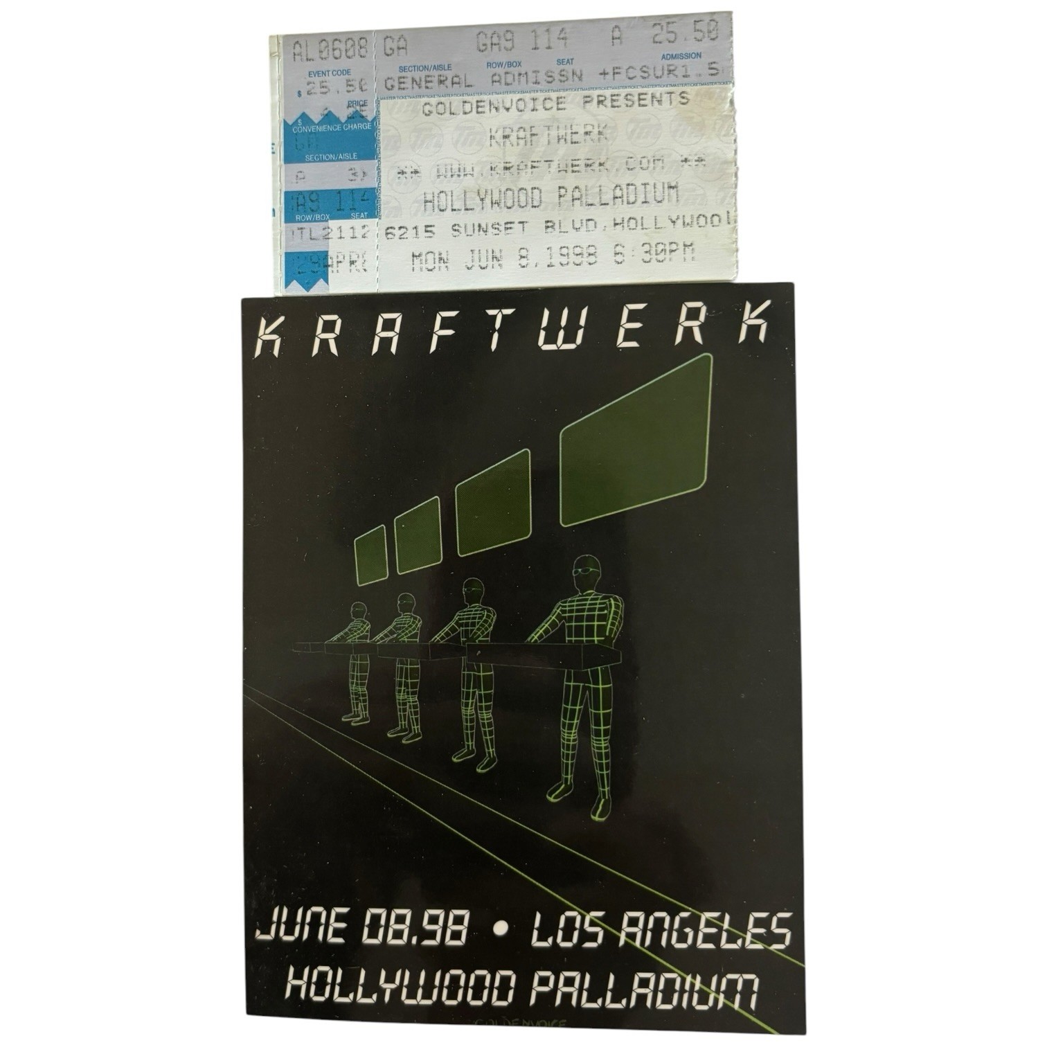 Vintage 1998 Kraftwerk Hollywood Palladium Concert Flyer & Ticket Stub LA Rare