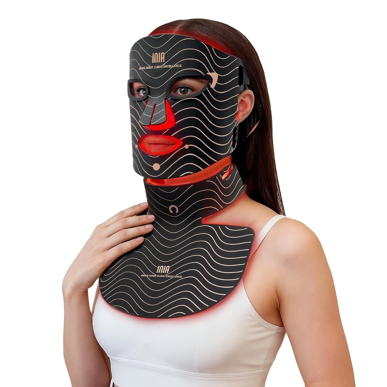 INIA Red Light Therapy Mask for Face, Neck & Chest, 850nm NIR, 4 Modes | 4-Week