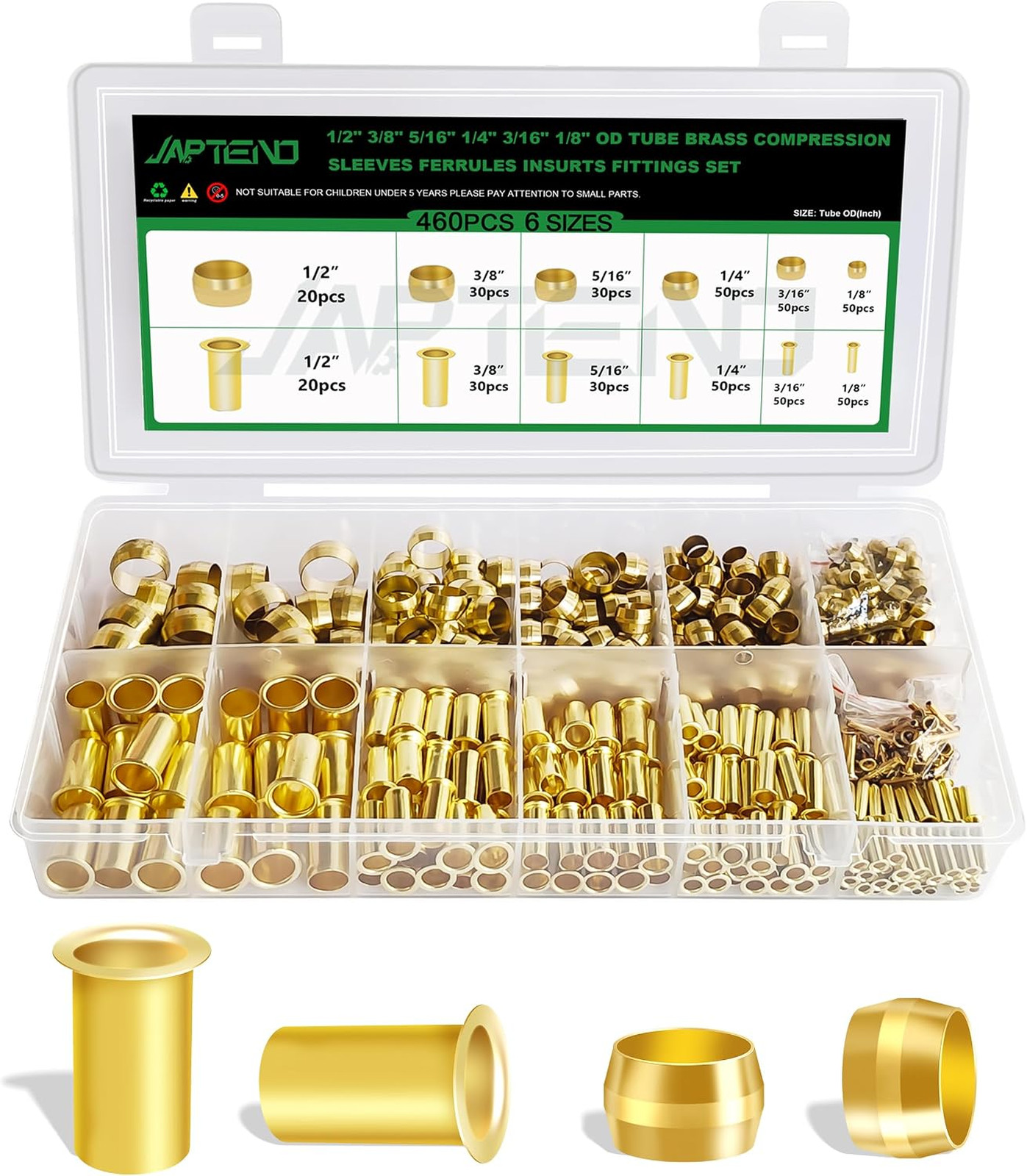 460pcs Brass Compression Sleeves Ferrules Inserts Fittings Kit