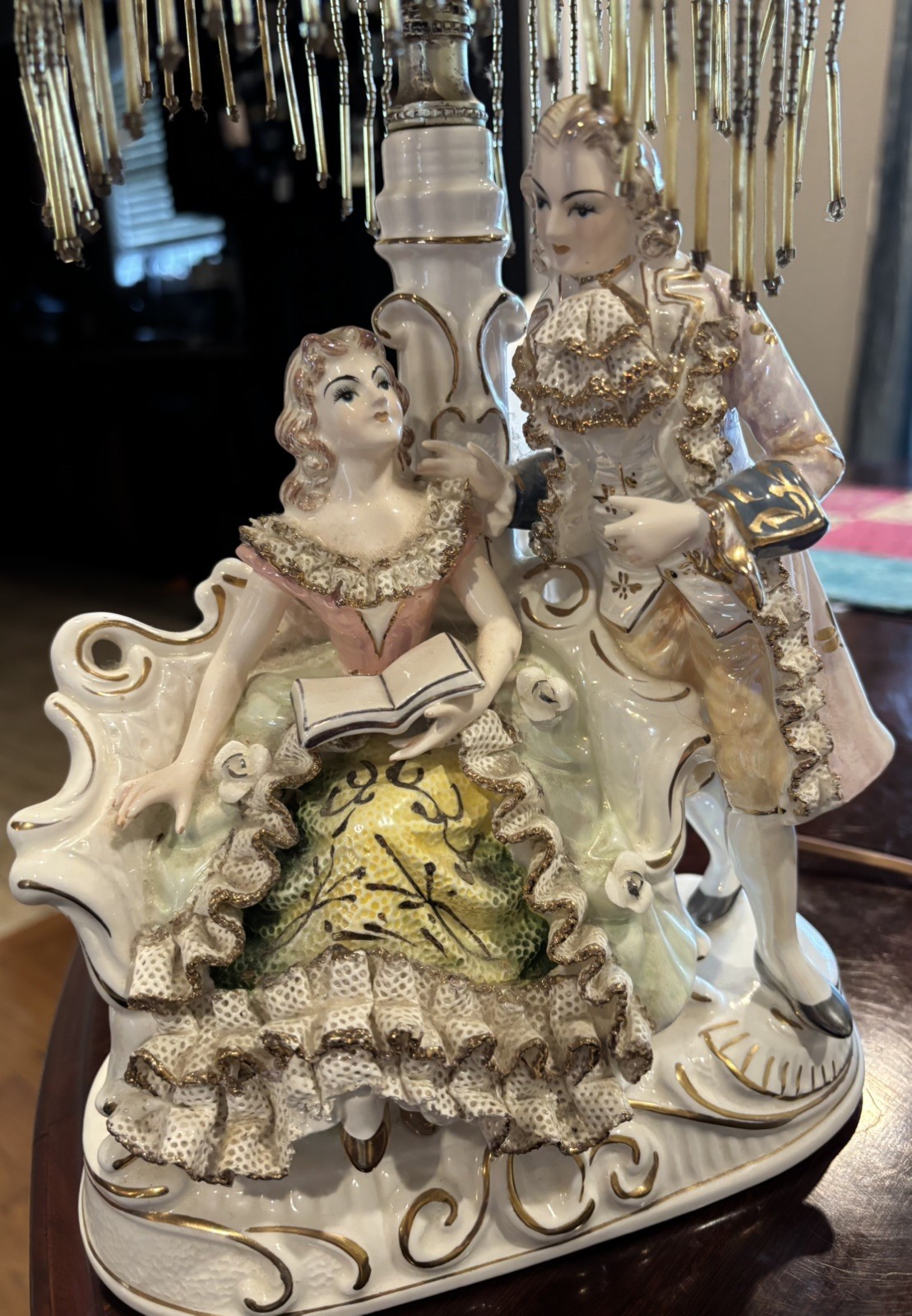 Vintage Antique Porcelain Lamp Base. Royal Couple