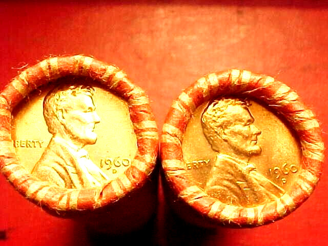 1960-D SMALL DATE / 1960-D LARGE DATE UNCIRCULATED OBW MEMORIAL LINCOLN ROLLS BU 1960-D SMALL DATE / 1960-D LARGE DATE UNCIRCULATED OBW MEMORIAL LINCOLN ROLLS BU