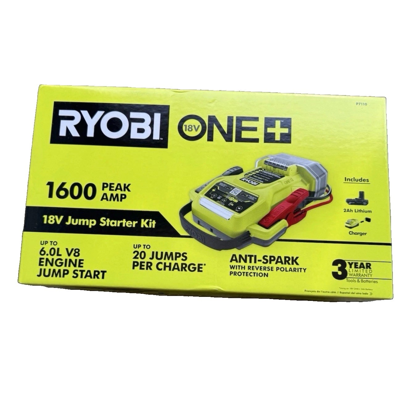 RYOBI ONE+ 18V 1600A Cordless Jump Starter Kit w/ Battery Charger LED P7110 NEW RYOBI ONE+ 18V 1600A Cordless Jump Starter Kit w/ Battery Charger LED P7110 NEW
