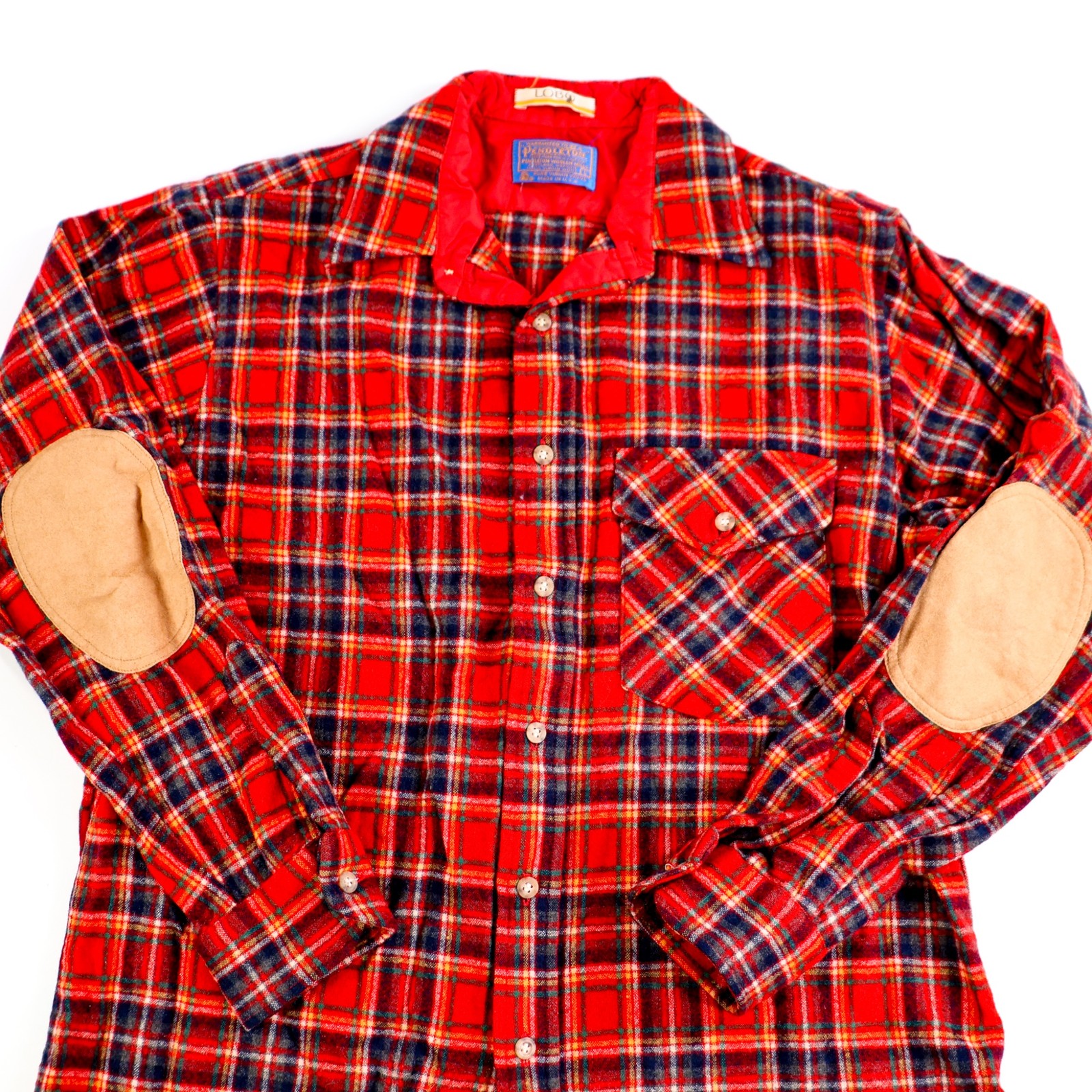 Vtg Pendleton Lobo Pure Virgin Wool Blue Red Plaid Shirt Size Large Elbow Patch Vtg Pendleton Lobo Pure Virgin Wool Blue Red Plaid Shirt Size Large Elbow Patch