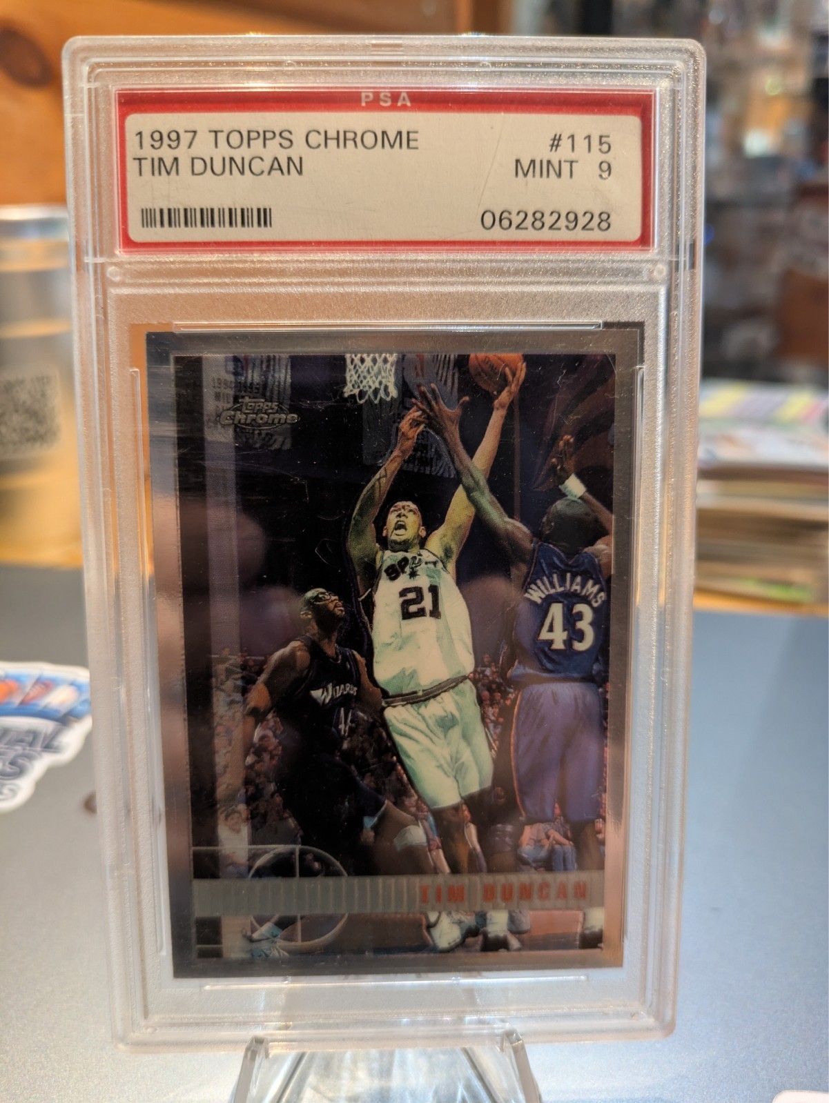 PSA 9 1997 Topps Chrome Tim Duncan Rookie #115 SPURS RC BGR
