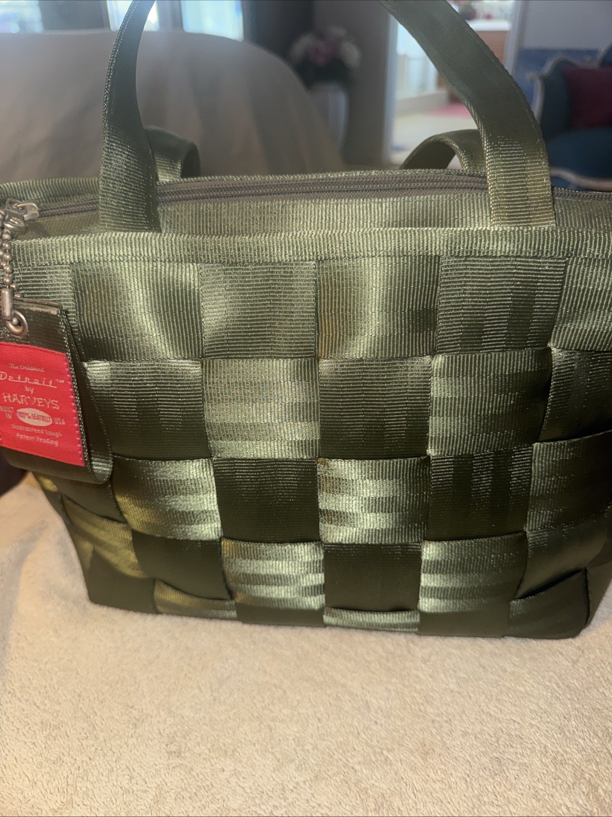Vtg 2000\'s Harveys Seatbelt Olive/Army Green Large Classic Tote Bag/Purse