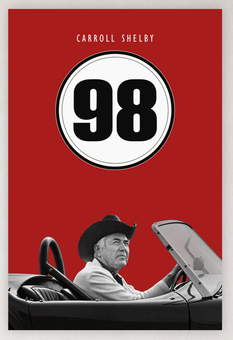 24X36 CARROLL SHELBY 98 COBRA RANGOON RED WEMBELDON WHITE POSTER