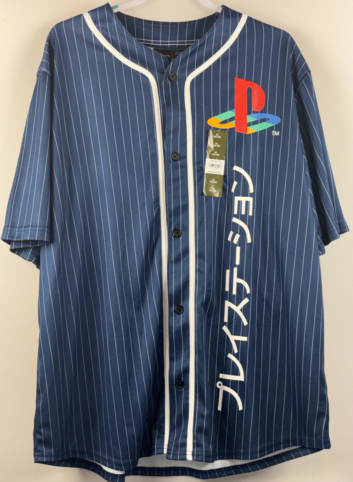 NEW PlayStation Katakana Kanji Baseball Jersey Official License Navy Pinstripe