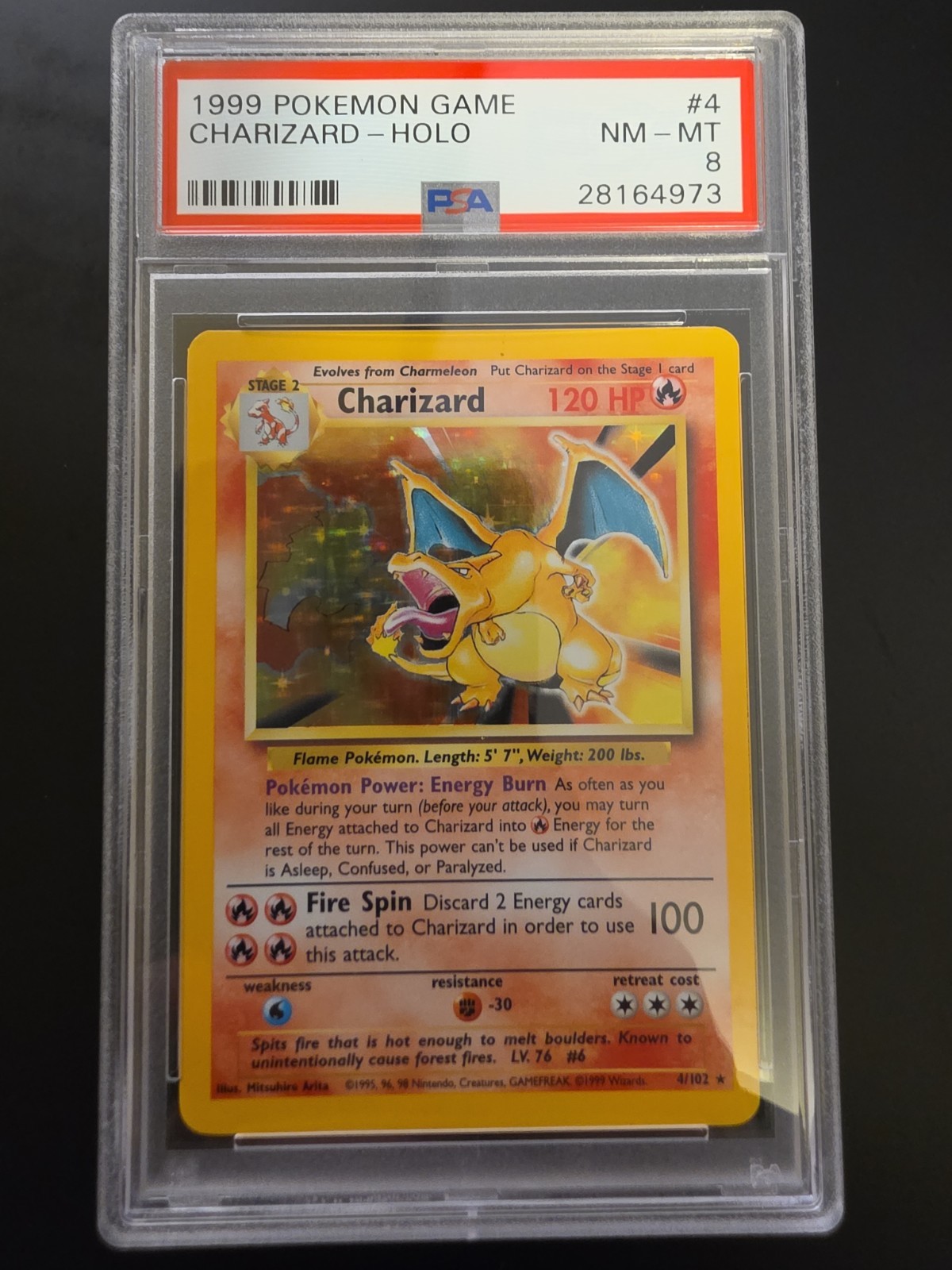 Pokemon TCG Charizard 4/102 Base Set Holo Rare Unlimited Psa 8