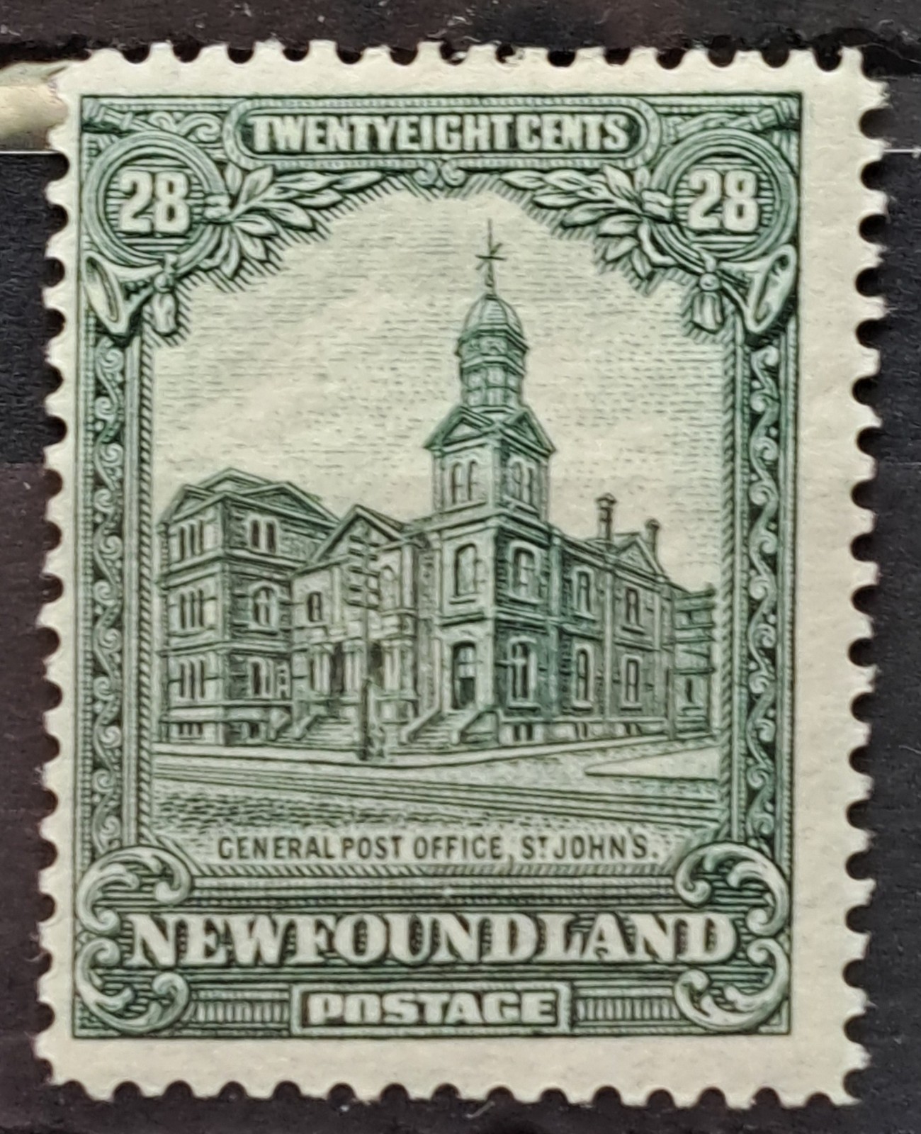 Newfoundland 1928-29 DeLaRue Set 28c Deep Green Perf 14 Mint sg177 Newfoundland 1928-29 DeLaRue Set 28c Deep Green Perf 14 Mint sg177