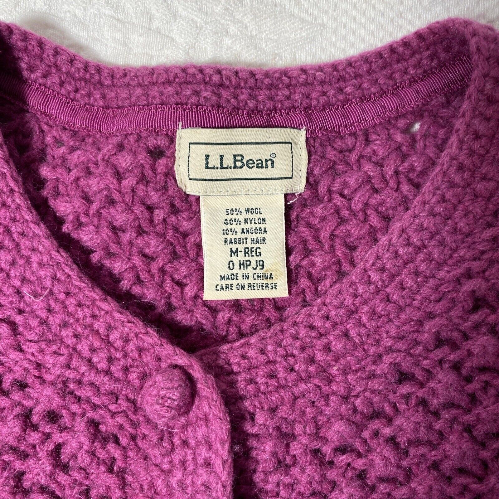 L.L. Bean Sz M Wool Angora Sweater Cardigan Berry Popcorn Crew Neck SUMMER SALE