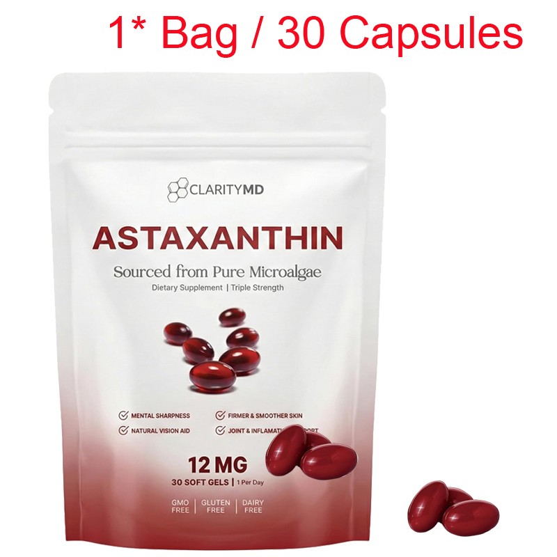ClarityMD Astaxanthin 12mg Antioxidant Supplement 30 Softgels Natural Microalgae
