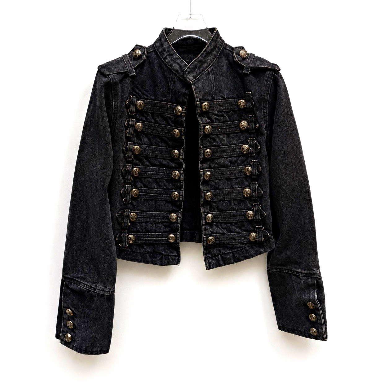 Womens Black Military Army Short Jacket Collared Button Front Long Sleeve M Womens Black Military Army Short Jacket Collared Button Front Long Sleeve M