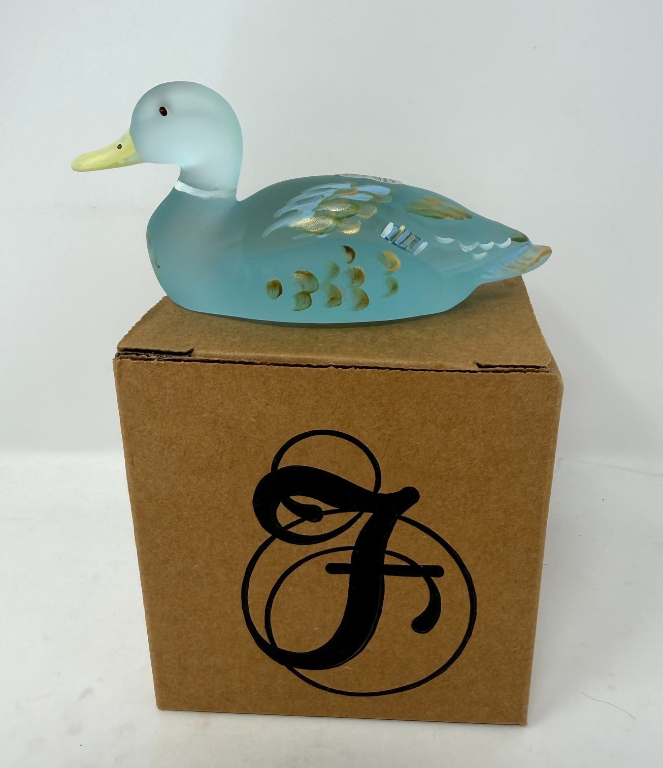 Fenton Mallard Aquamarine Mallard Duck Hand Painted Signed by J Cutshaw