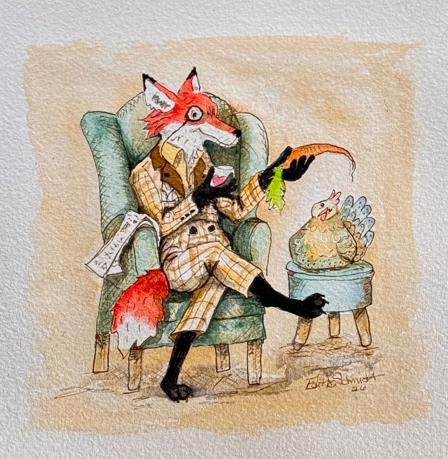 OOAK Origional watercolor  6.25\