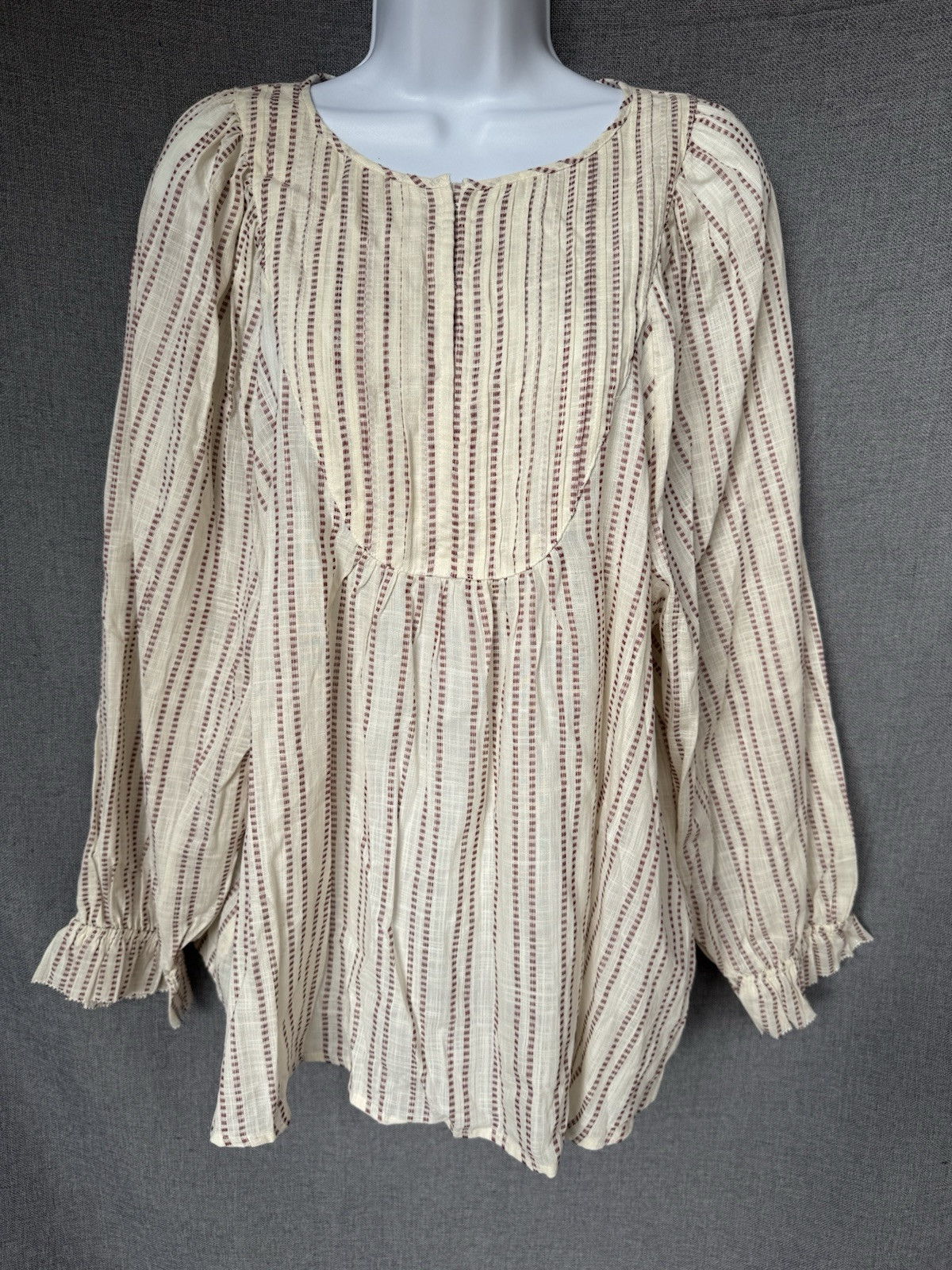 Elizabeth James Sz L Red Cream Peasant Blouse boho Stripe Balloon Sleeve NWT Elizabeth James Sz L Red Cream Peasant Blouse boho Stripe Balloon Sleeve NWT