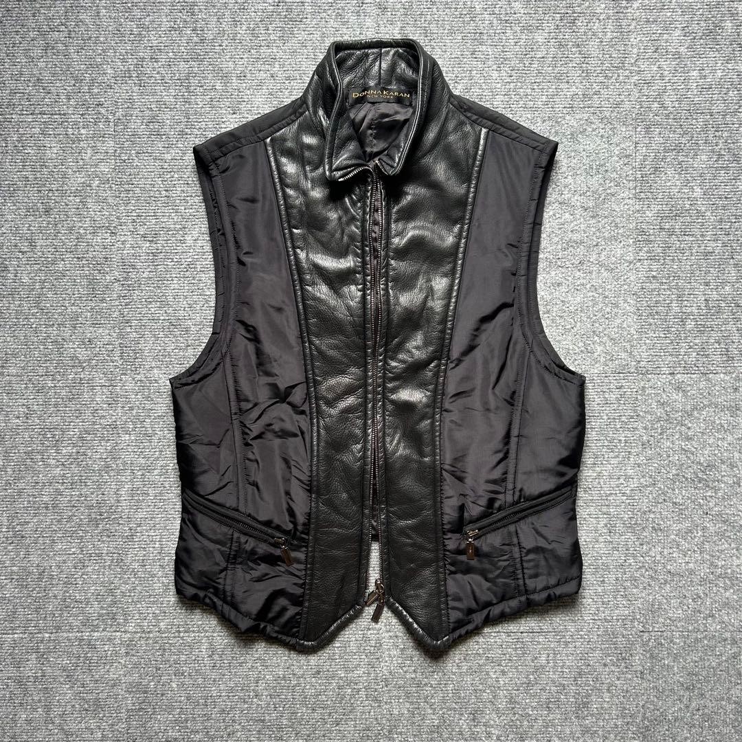 JULIUS Donna Karan Leather Nylon Vest Black Riri Swiss Zipper Men\'s M