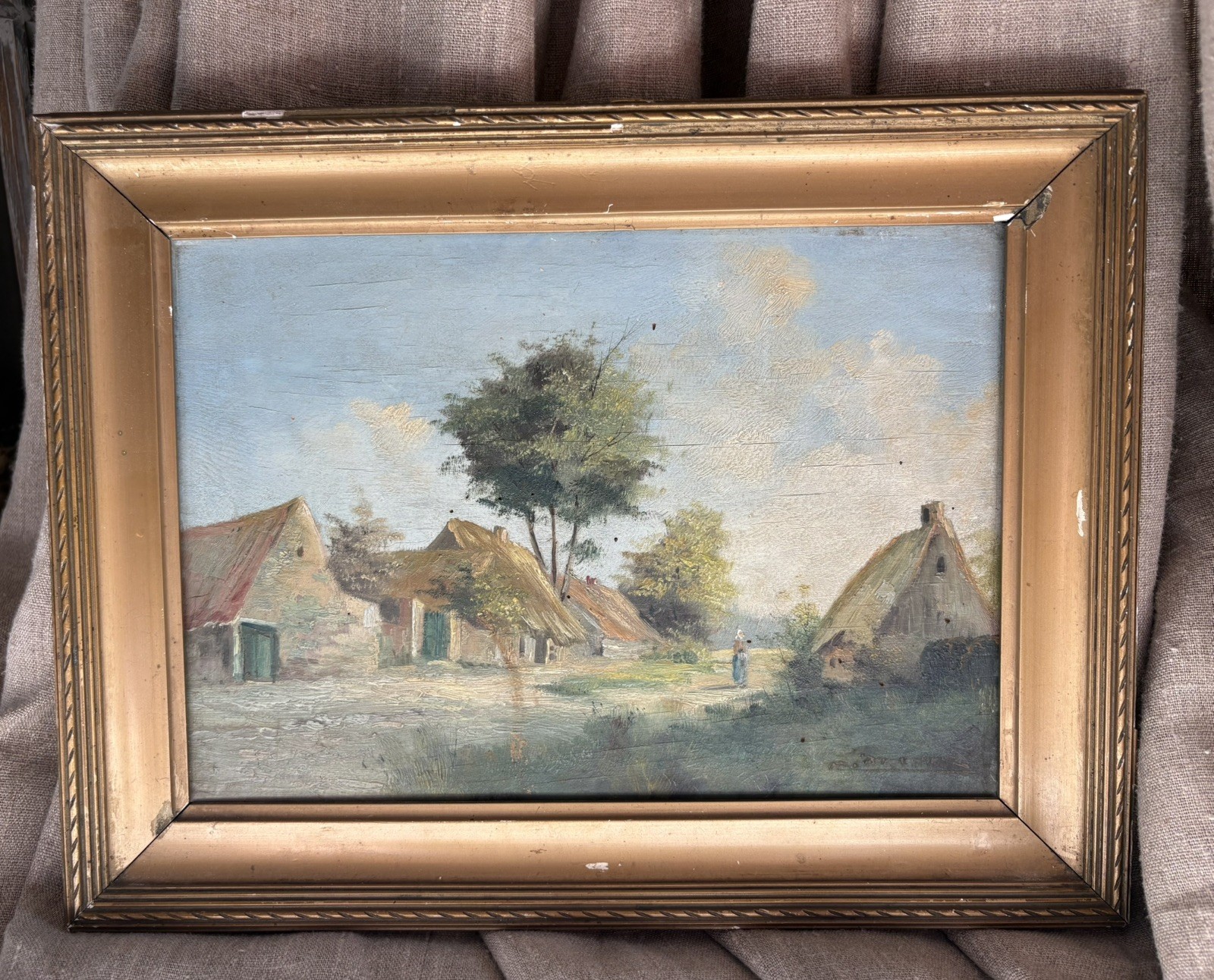 Framed Impressionist Landscape Painting by Belgian E. Braems Early 20th Century Framed Impressionist Landscape Painting by Belgian E. Braems Early 20th Century