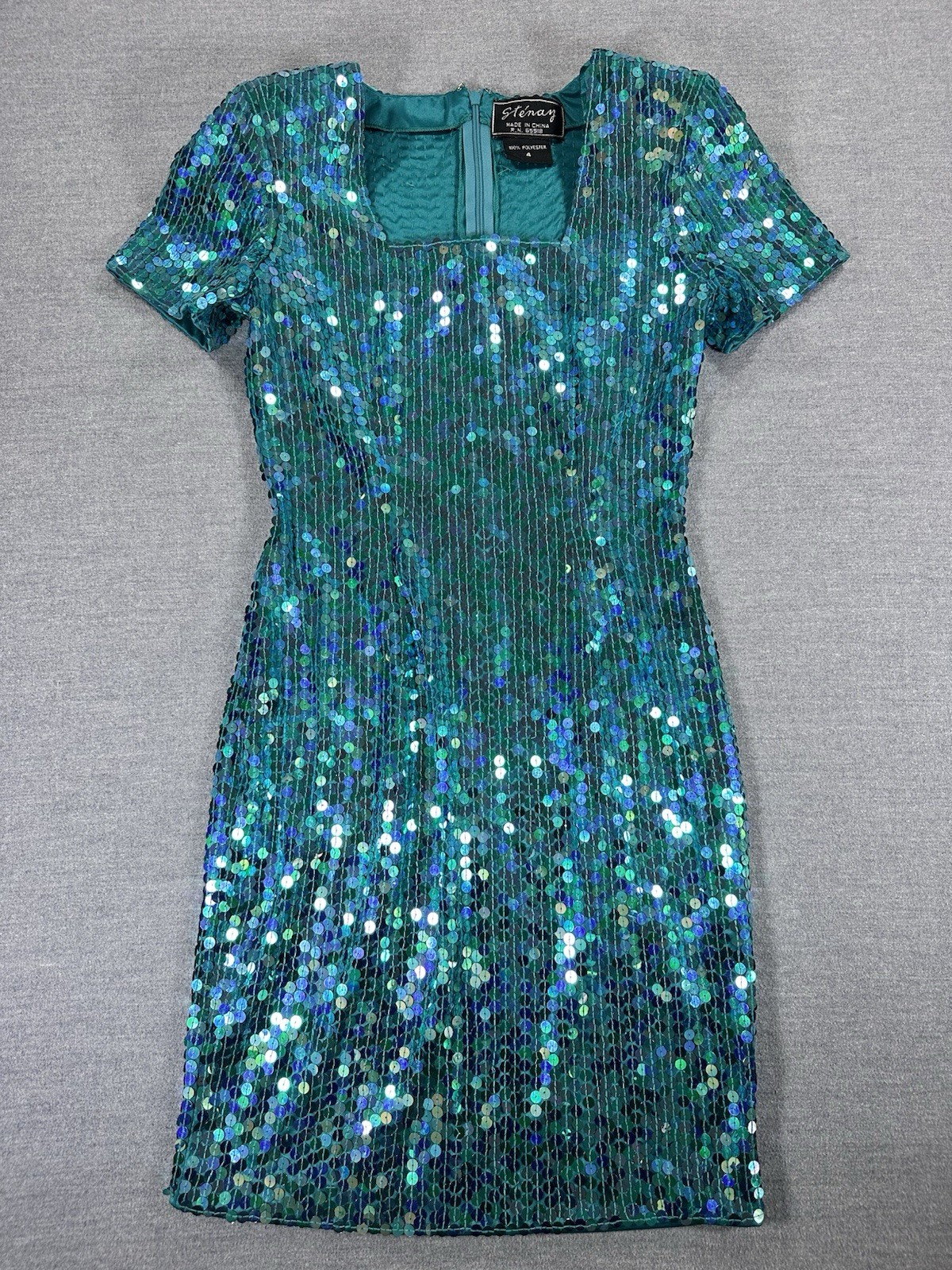 Vintage Stenay Sequin Dress Size 4 Teal Iridescent 80s 90s Cocktail Party Vintage Stenay Sequin Dress Size 4 Teal Iridescent 80s 90s Cocktail Party